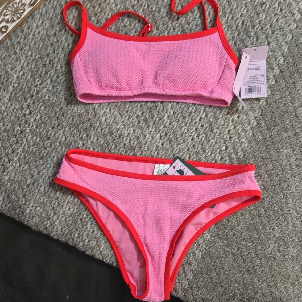3 For 20 Pink and Red Bikini Womens Top Size Xxs, Bottoms Xs
